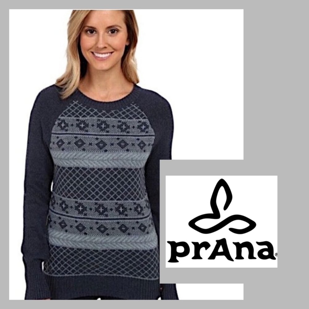 •PRANA• Ramona Fine Guage Fair Isle Intarsia Pattern Sweater •EUC• Size Medium